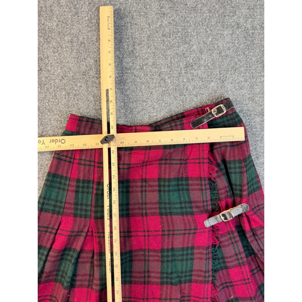 Vintage Summit Sportwear Wool Plaid Wrap Skirt Size 14 Red Green Kilt Greece Y2K - Picture 8 of 12